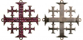 VATICAN
The Order of the Holy Sepulchre
An early, jeweled cross of the order in Silver, 40 mm, with traces of gilding; the obverse, profusely set wi...