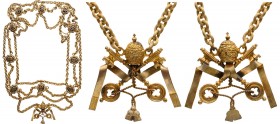 VATICAN
Papal Honorary Secret Chamberlain
A Collar Chain. Chain, gilt Bronze, ten obverse enameled medallions with super imposed monograms "CH" and ...
