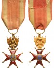 VATICAN
The Order of St. Gregory
An early Knight’s Cross of slightly reduced size for military, 45x28 mm, in GOLD and red enamel 
on both sides; da...