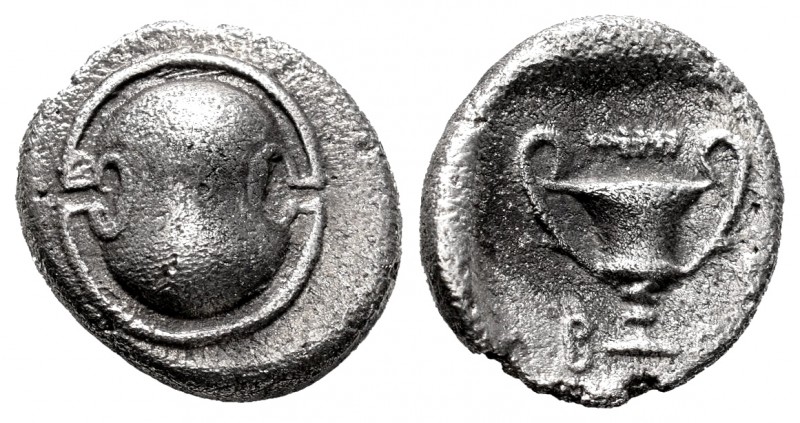 Boiotia. Thebas. Hemidrachm. 338-315 BC. (Gc-2396). Anv.: Boeotian shield. Rev.:...