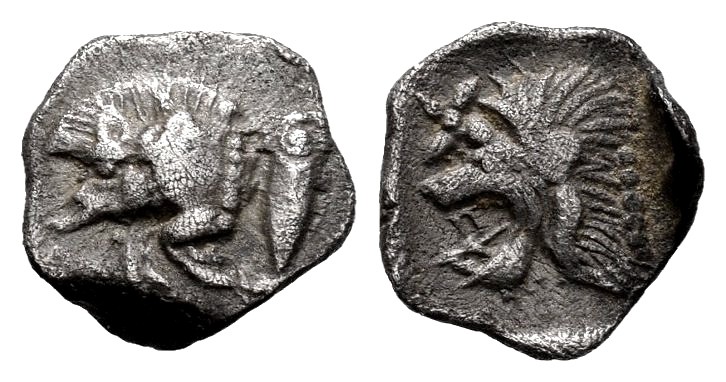 Mysia. Kyzikos. Hemiobol. 475-400 BC. (Gc-3850). Anv.: Forepart of boar, behind ...