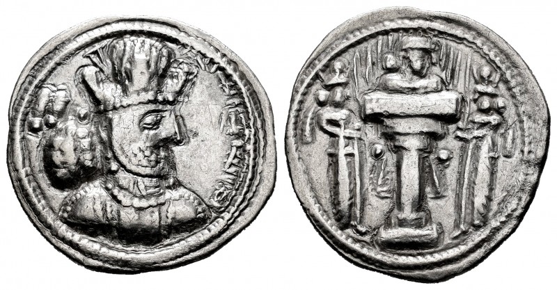 Sassanid Empire. Saphur II. Drachm. 309-379 AD. (Göbl-Ia/6a). Ag. 3,87 g. Almost...
