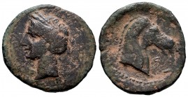 Carthage Nova. Calco. 220-215 BC. Cartagena (Murcia). (Abh-511). (Acip-579). (C-39). Anv.: Head of Tanit left. Rev.: Head of horse right; Punic letter...