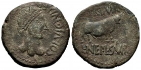 Kelse-Celsa. Unit. 50-30 BC. Velilla de Ebro (Zaragoza). (Abh-794). (Acip-1494). Anv.: Female bust to the right, in front COL VIC IVL LEP. Rev.: Bull ...