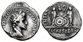 Augustus. Denarius. 7-6 BC. Lugdunum. (Ffc-22). (Ric-207). (Cal-852). Anv.: CAESAR AVGVSTVS DIVI. F. PATER. PATRIE, his laureate head right. Rev.: C.L...