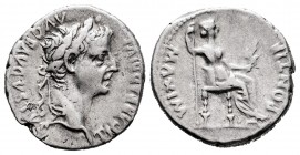 Tiberius. Denarius. 14-37 AD. Rome. (Ric-30). Anv.: TI CAESAR DIVI AVG F AVGVSTVS, laureate head right. Rev.: PONTIF MAXIM, female figure seated right...