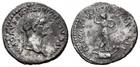 Domitian. Denarius. 83 AD. Rome. (Ric-36a). (Rsc-606). (Bmcre-41). Anv.: IMP CAES DOMITIANVS AVG P M. Cabeza laureada a derecha. Rev.: TR POT II COS V...