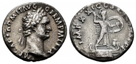 Domitian. Denarius. 90 AD. Rome. (Ric-147). Anv.: IMP CAES DOMIT AVG GERM PM TR P X. Laureate head right. Rev.: IMP XXI COS (XV CEN)S PPP. Minerva sta...