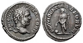Caracalla. Denarius. 213 AD. Rome. (Spink-6879). (Ric-227). (Seaby-529). Rev.: PROVIDENTIAE DEORVM, Providentia standing left, holding wand over globe...