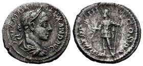 Severus Alexander. Denarius. 224 AD. Rome. (Seaby-251). (Ric-37). Rev.: P M TR P III COS P P. Mars holding olive-branch and spear. Ag. 3,13 g. Almost ...