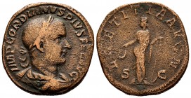 Gordian III. Sestertius. 241-243 AD. Rome. (Spink-8713). (Ric-269a). Rev.: LAETITIA AVG N, Laetitia standing to left, with wreath and anchor; S-C acro...