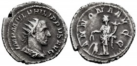 Philip I. Antoninianus. 245-247 AD. Rome. (Spink-8922). (Ric-28c). (Seaby-25). Rev.: ANNONA AVGG, Annona standing to left holding corn-ears over modiu...