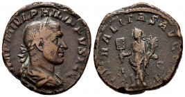 Philip I. Sestertius. 244 AD. Rome. (Ric-177). (Banti-21). Anv.: IMP M IVL PHILIPPVS AVG, laureate, draped and cuirassed bust right. Rev.: LIBERALITAS...