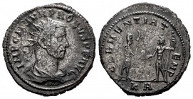 Probus. Antoninianus. 276-282 AD. (Ric-928). Rev.: CLEMENTIA TEMP / KA. Probus standing right, holding eagle-tipped sceptre, receiving globe from Jupi...