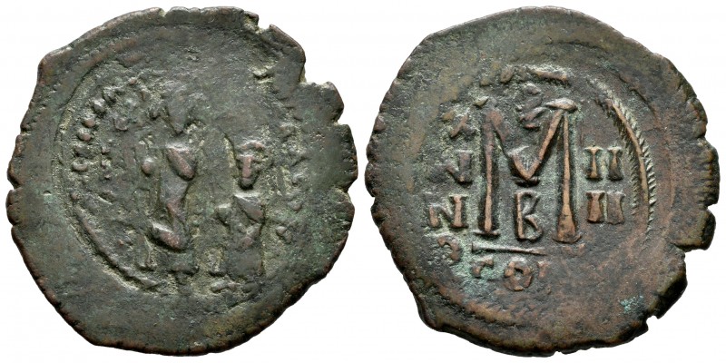 Heraclius, with Heraclius Constantine. Follis. 613-614 AD (Year 3). Constantinop...