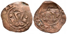 Charles-Joanna (1504-1555). 4 maravedis. Santo Domingo. Anv.: F-IIII. Rev.: S-P. Ae. 2,24 g. Key countermark (De Mey 830) on the reverse, made in the ...