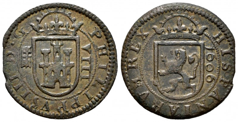 Philip III (1598-1621). 8 maravedis. 1606. Segovia. (Cal-329). Ae. 4,81 g. VF. E...