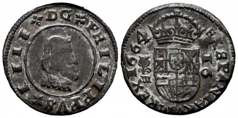 Philip IV (1621-1665). 16 maravedis. 1664. Granada. N. (Cal-464). (Jarabo-Sanahu...