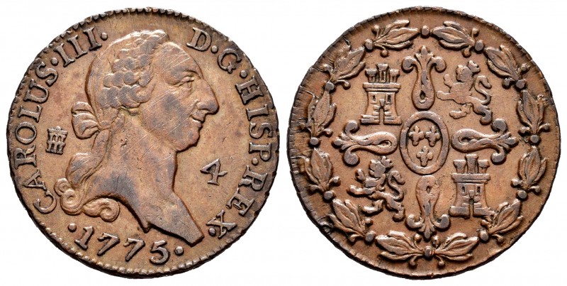 Charles III (1759-1788). 4 maravedis. 1775. Segovia. (Cal-55). Ae. 5,26 g. Hairl...