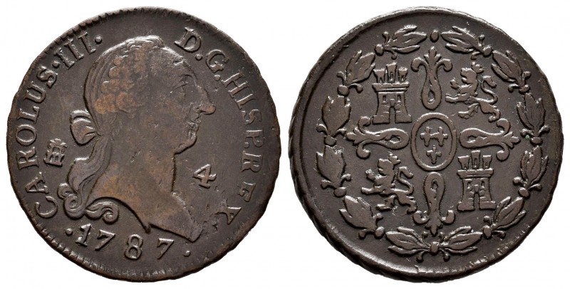 Charles III (1759-1788). 4 maravedis. 1787. Segovia. (Cal-66). Ae. 5,21 g. Almos...