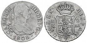 Charles IV (1788-1808). 2 reales. 1808. Madrid. AI. (Cal-619). Ag. 6,17 g. Cleaned. Almost VF. Est...40,00. 


 SPANISH DESCRIPTION: Carlos IV (178...