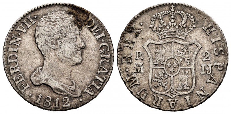 Ferdinand VII (1808-1833). 2 reales. 1812. Madrid. IJ. (Cal-823). Ag. 5,85 g. Na...