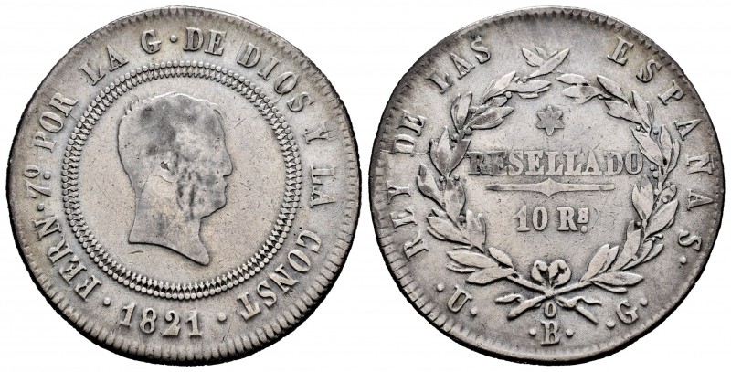 Ferdinand VII (1808-1833). 10 reales. 1821. Bilbao. UG. (Cal-1023). Ag. 13,29 g....