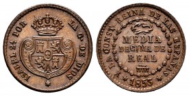 Elizabeth II (1833-1868). 1/2 decima de real. 1853. Segovia. (Cal-140). Ae. 2,04 g. XF. Est...60,00. 


 SPANISH DESCRIPTION: Isabel II (1833-1868)...