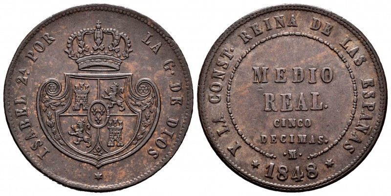 Elizabeth II (1833-1868). 1/2 real. 1848. Madrid. (Cal-152). Ae. 18,85 g. Choice...