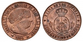 Elizabeth II (1833-1868). 1/2 centimo. 1868. Sevilla. OM. (Cal-212). Ae. 1,28 g. Original luster. Almost UNC. Est...30,00. 


 SPANISH DESCRIPTION:...