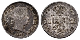 Elizabeth II (1833-1868). 1 real. 1859. Madrid. (Cal-308). Ag. 1,27 g. Minor nicks on edge. Almost XF. Est...30,00. 


 SPANISH DESCRIPTION: Isabel...