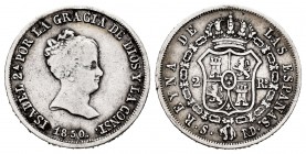 Elizabeth II (1833-1868). 2 reales. 1850. Sevilla. RD. (Cal-386). Ag. 2,42 g. Almost VF. Est...25,00. 


 SPANISH DESCRIPTION: Isabel II (1833-1868...