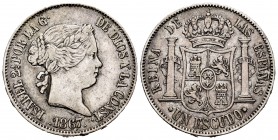 Elizabeth II (1833-1868). 1 escudo. 1865. Madrid. (Cal-563). Ag. 12,96 g. Minor nick on edge. VF. Est...25,00. 


 SPANISH DESCRIPTION: Isabel II (...
