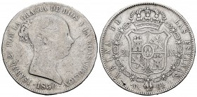 Elizabeth II (1833-1868). 20 reales. 1850. Madrid. CL. (Cal-592). Ag. 25,67 g. Almost F. Est...40,00. 


 SPANISH DESCRIPTION: Isabel II (1833-1868...