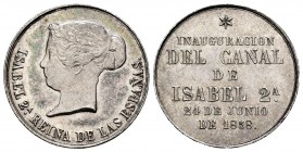 Elizabeth II (1833-1868). Medal. 1858. (Vives-407). Rev.: INAUGURACION DEL CANAL DE ISABEL 2ª 24 DE JUNIO DE 1858. Ag. 7,80 g. 4 reales module. AU. Es...