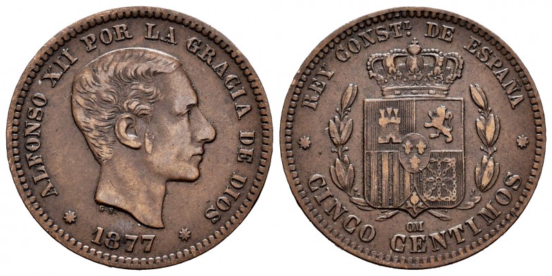 Centenary of the Peseta (1868-1931). Alfonso XII (1874-1885). 5 céntimos. 1877. ...