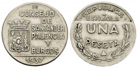 Civil War (1936-1939). 1 peseta. 1937. Santander, Palencia and Burgos. (Cal-35). 5,55 g. Choice VF. Est...20,00. 


 SPANISH DESCRIPTION: Guerra Ci...