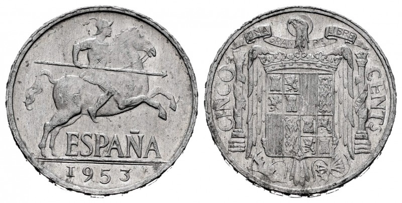 Estado Español (1936-1975). 5 céntimos. 1953. Madrid. (Cal-4). Al. 1,24 g. PLVS....