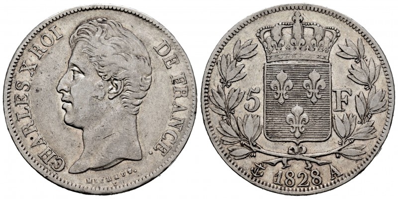 France. Charles X. 5 francs. 1828. Paris. A. (Km-728.1). (Gad-644). Ag. 24,87 g....