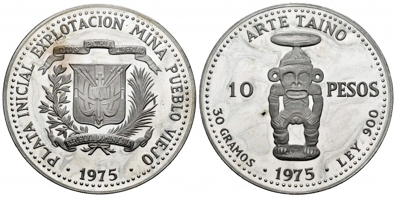 Dominican Republic. 10 pesos. 1975. (Km-38). Ag. 29,94 g. First silver extractio...