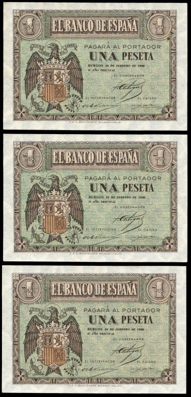 1 peseta. 1938. Burgos. (Ed 2017-428a). April 30, Shield of Spain. Serie E. Corr...