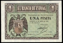 1 peseta. 1938. Burgos. (Ed 2017-428a). April 30, Shield of Spain. Serie B. Almost UNC. Est...30,00. 


 SPANISH DESCRIPTION: 1 peseta. 1938. Burgo...