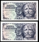 5 pesetas. 1947. Madrid. (Ed 2017-454). April 12, Seneca's head. Without serie. Correlative pair. UNC. Est...75,00. 


 SPANISH DESCRIPTION: 5 pese...