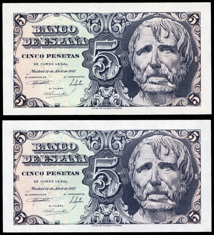 5 pesetas. 1947. Madrid. (Ed 2017-454). April 12, Seneca's head. Without serie. ...