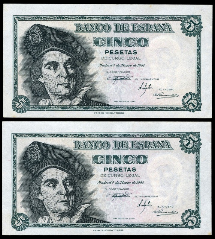 5 pesetas. 1945. Madrid. (Ed 2017-455a). March 5, Juan Sebastián Elcano. Serie G...