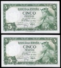 5 pesetas. 1954. Madrid. (Ed 2017-466a). July 22, Alfonso X the Wise. Serie M. Correlative pair. UNC. Est...30,00. 


 SPANISH DESCRIPTION: 5 peset...
