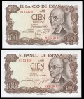 100 pesetas. 1970. Madrid. (Ed 2017-472). November 17, Manuel de Falla. Without serie. Correlative pair. UNC. Est...20,00. 


 SPANISH DESCRIPTION:...