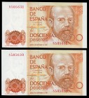 200 pesetas. 1980. Madrid. (Ed 2017-480). September 16, Leopoldo Alas "Clarín". Without serie. Correlative pair. UNC. Est...20,00. 


 SPANISH DESC...