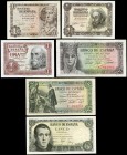 Lot of 10 different Spanish banknotes, 1 peseta 1948, 1951, 1953, 5 pesetas 1943, 1945, 1951, 1954, 25 pesetas 1946, 1954 and 100 pesetas 1953. All wi...