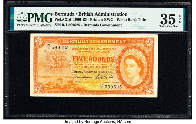 Bermuda Bermuda Government 5 Pounds 1.10.1966 Pick 21d PMG Choice Very Fine 35 E...